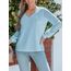 CUPSHE Damen Blusen V-Ausschnitt Spitzen Wellenkante Puffärmel Langarmshirt Lässige Lace Oberteile Tunika Bluse Tops Hellblau M