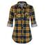 DJT Damen Weiches Gestrick Karierte Bluse Langarm Oberteile Roll Up Ärmel Hemdbluse Shirts Button Down Blusen Top Gelb-Marine XXL