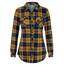 DJT Damen Weiches Gestrick Karierte Bluse Langarm Oberteile Roll Up Ärmel Hemdbluse Shirts Button Down Blusen Top Gelb-Marine XXL