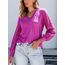 CUPSHE Damen Blusen V-Ausschnitt Spitzen Wellenkante Puffärmel Langarmshirt Lässige Lace Oberteile Tunika Bluse Tops Magenta S