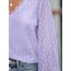 CUPSHE Damen Blusen V-Ausschnitt Spitzen Wellenkante Puffärmel Langarmshirt Lässige Lace Oberteile Tunika Bluse Tops Hellviolett S