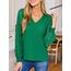 CUPSHE Damen Blusen V-Ausschnitt Spitzen Wellenkante Puffärmel Langarmshirt Lässige Lace Oberteile Tunika Bluse Tops Smaragdgrün XS