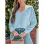 CUPSHE Damen Blusen V-Ausschnitt Spitzen Wellenkante Puffärmel Langarmshirt Lässige Lace Oberteile Tunika Bluse Tops Hellblau S