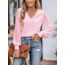 CUPSHE Damen Blusen V-Ausschnitt Spitzen Wellenkante Puffärmel Langarmshirt Lässige Lace Oberteile Tunika Bluse Tops Hellrosa XS