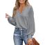 CUPSHE Damen Blusen V-Ausschnitt Spitzen Wellenkante Puffärmel Langarmshirt Lässige Lace Oberteile Tunika Bluse Tops Grau L