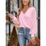 CUPSHE Damen Blusen V-Ausschnitt Spitzen Wellenkante Puffärmel Langarmshirt Lässige Lace Oberteile Tunika Bluse Tops Hellrosa XS
