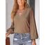 CUPSHE Damen Blusen V-Ausschnitt Spitzen Wellenkante Puffärmel Langarmshirt Lässige Lace Oberteile Tunika Bluse Tops Braun M