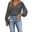 CUPSHE Damen Blusen V-Ausschnitt Spitzen Wellenkante Puffärmel Langarmshirt Lässige Lace Oberteile Tunika Bluse Tops Dunkelgrau M