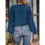 CUPSHE Damen Blusen V-Ausschnitt Spitzen Wellenkante Puffärmel Langarmshirt Lässige Lace Oberteile Tunika Bluse Tops Blau XL