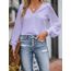 CUPSHE Damen Blusen V-Ausschnitt Spitzen Wellenkante Puffärmel Langarmshirt Lässige Lace Oberteile Tunika Bluse Tops Hellviolett M