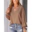 CUPSHE Damen Blusen V-Ausschnitt Spitzen Wellenkante Puffärmel Langarmshirt Lässige Lace Oberteile Tunika Bluse Tops Braun M