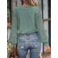 CUPSHE Damen Blusen V-Ausschnitt Spitzen Wellenkante Puffärmel Langarmshirt Lässige Lace Oberteile Tunika Bluse Tops Salbeigrün XL
