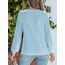 CUPSHE Damen Blusen V-Ausschnitt Spitzen Wellenkante Puffärmel Langarmshirt Lässige Lace Oberteile Tunika Bluse Tops Hellblau L
