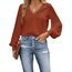 CUPSHE Damen Blusen V-Ausschnitt Spitzen Wellenkante Puffärmel Langarmshirt Lässige Lace Oberteile Tunika Bluse Tops Rot XL