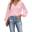 CUPSHE Damen Blusen V-Ausschnitt Spitzen Wellenkante Puffärmel Langarmshirt Lässige Lace Oberteile Tunika Bluse Tops Hellrosa XL