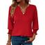 Rapbin Bluse Damen 3/4 arm langerm V-Ausschnitt Tunika Sommer Tops Locker Shirt Elegant Lässig Oberteil 2025 (XXL, Rot)