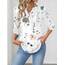 Rapbin Damen Mode Elegant Bluse 3/4 Ärmel Langerm Tunika Sommer Top Lässig Locker Oberteil Blusen 2026 (XXL, Weiß Blau Blumen)
