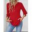 Rapbin Bluse Damen 3/4 arm langerm V-Ausschnitt Tunika Sommer Tops Locker Shirt Elegant Lässig Oberteil 2025 (XL, Rot)
