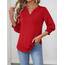 Rapbin Bluse Damen 3/4 arm langerm V-Ausschnitt Tunika Sommer Tops Locker Shirt Elegant Lässig Oberteil 2025 (S, Rot)