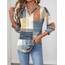 Rapbin Bluse Damen 3/4 arm Langerm V-Ausschnitt Tunika Sommer Tops Locker Shirt Elegant Lässig Oberteil 2026 (XL, Orange-blaues Karomuster)
