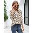 Rapbin Damen Bluse 3/4 arm Langerm V-Ausschnitt Tunika Sommer Tops Slim fit Shirt Elegant Lässig Oberteil 2026 (XL, Aprikose Schwarze Blume)
