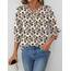 Rapbin Damen Bluse 3/4 arm Langerm V-Ausschnitt Tunika Sommer Tops Slim fit Shirt Elegant Lässig Oberteil 2026 (L, Aprikose Schwarze Blume)