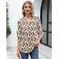 Rapbin Damen Bluse 3/4 arm Langerm V-Ausschnitt Tunika Sommer Tops Slim fit Shirt Elegant Lässig Oberteil 2026 (L, Aprikose Schwarze Blume)