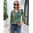 Rapbin Bluse Damen 3/4 arm langerm V-Ausschnitt Tunika Sommer Tops Locker Shirt Elegant Lässig Oberteil 2025 (XL, Böhmisches Grün)