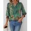 Rapbin Bluse Damen 3/4 arm langerm V-Ausschnitt Tunika Sommer Tops Locker Shirt Elegant Lässig Oberteil 2025 (XL, Böhmisches Grün)