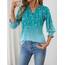 Rapbin Bluse Damen 3/4 arm langerm V-Ausschnitt Tunika Sommer Tops Locker Shirt Elegant Lässig Oberteil 2025 (XL, Blaugrüne Blüten)
