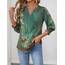 Rapbin Bluse Damen 3/4 arm langerm V-Ausschnitt Tunika Sommer Tops Locker Shirt Elegant Lässig Oberteil 2025 (XL, Böhmisches Grün)