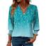 Rapbin Bluse Damen 3/4 arm langerm V-Ausschnitt Tunika Sommer Tops Locker Shirt Elegant Lässig Oberteil 2025 (XXL, Blaugrüne Blüten)