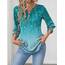 Rapbin Bluse Damen 3/4 arm langerm V-Ausschnitt Tunika Sommer Tops Locker Shirt Elegant Lässig Oberteil 2025 (S, Blaugrüne Blüten)