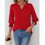 Rapbin Bluse Damen 3/4 arm langerm V-Ausschnitt Tunika Sommer Tops Locker Shirt Elegant Lässig Oberteil 2025 (M, Rot)