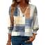 Rapbin Bluse Damen 3/4 arm Langerm V-Ausschnitt Tunika Sommer Tops Locker Shirt Elegant Lässig Oberteil 2026 (L, Orange-blaues Karomuster)