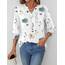 Rapbin Damen Mode Elegant Bluse 3/4 Ärmel Langerm Tunika Sommer Top Lässig Locker Oberteil Blusen 2026 (L, Weiß Blau Blumen)