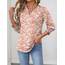 Rapbin Damen Bluse 3/4 arm Langerm V-Ausschnitt Tunika Sommer Tops Slim fit Shirt Elegant Lässig Oberteil 2026 (M, Weiß Rot Blumen)