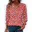 Rapbin Damen Bluse 3/4 Ärmel Langerm V-Ausschnitt Elegant Tunika Sommer Tops Locker Shirt Lässig Oberteil 2026 (M, Rote Aprikosenblüte)