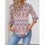 Rapbin Bluse Damen 3/4 arm langerm V-Ausschnitt Tunika Sommer Tops Locker Shirt Elegant Lässig Oberteil 2025 (M, Böhmisches Orange)