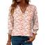 Rapbin Damen Bluse 3/4 arm Langerm V-Ausschnitt Tunika Sommer Tops Slim fit Shirt Elegant Lässig Oberteil 2026 (XL, Weiß Rot Blumen)