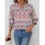 Rapbin Bluse Damen 3/4 arm langerm V-Ausschnitt Tunika Sommer Tops Locker Shirt Elegant Lässig Oberteil 2025 (L, Böhmisches Orange)