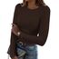 Basic T-Shirt Damen Mit Langen Ärmeln Elegant Rippshirt Pullover Herbst（Braun，XL