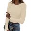 DUOEASE Langarmshirt Damen Rundhal Pullover Elegant Langarm Oberteile Rippshirt Tshirts Basic Tops（Cremeweiß,L