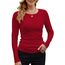 DUOEASE Langarmshirt Damen Basic Longsleeve Elegant Langarm Oberteile Rippshirt Tshirts Tops（Rot,XL
