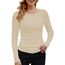 DUOEASE Langarmshirt Mit Rippenbündchen Damen Rundhal Pullover Elegant Oberteile Gerippt Tshirts Basic Tops（Cremeweiß,M