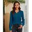 Damen Button-Down Shirts Langarm Kragen Tops Lady Work Office Chiffon Bluse