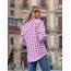 UNibelle Karierte Hemden Damen Langarm Trachtenhemd Holzfällerhemd Bluse Knopfleiste V-Ausschnitt Trachtenbluse 3/4 Ärmeln Oktoberfest Hemdbluse Casual Karo Hemd Rosa-B 3XL