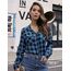 UNibelle Damen Trachtenbluse Oktoberfest Karohemd V-Ausschnitt HolzfäLlerhemd Langarm Trachtenhemd Knöpfen Karierte Hemden Casual Oberteile Blau-B 3XL
