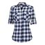 UNibelle Damen Kariert Bluse Langarm Hemd Knopfleiste Trachtenbluse Casual Hemdjacke Oktoberfest Hemden V-Ausschnitt Karohemd HolzfäLlerhemd Trachten Oberteile Navyblau-B XXL