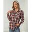 UNibelle Hemden Damen Karierte Bluse Langarm Trachtenbluse V-Ausschnitt Knopfleiste Karohemd Oktoberfest Trachtenhemd HolzfäLlerhemd Casual Hemdbluse Trachten Oberteile Schwarz/Rot XXL